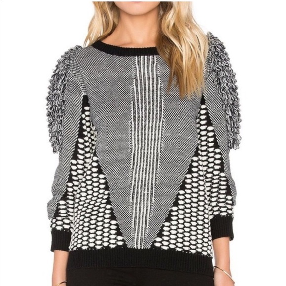 Tularosa revolve black white puff sleeve design sweater large - Picture 1 of 7